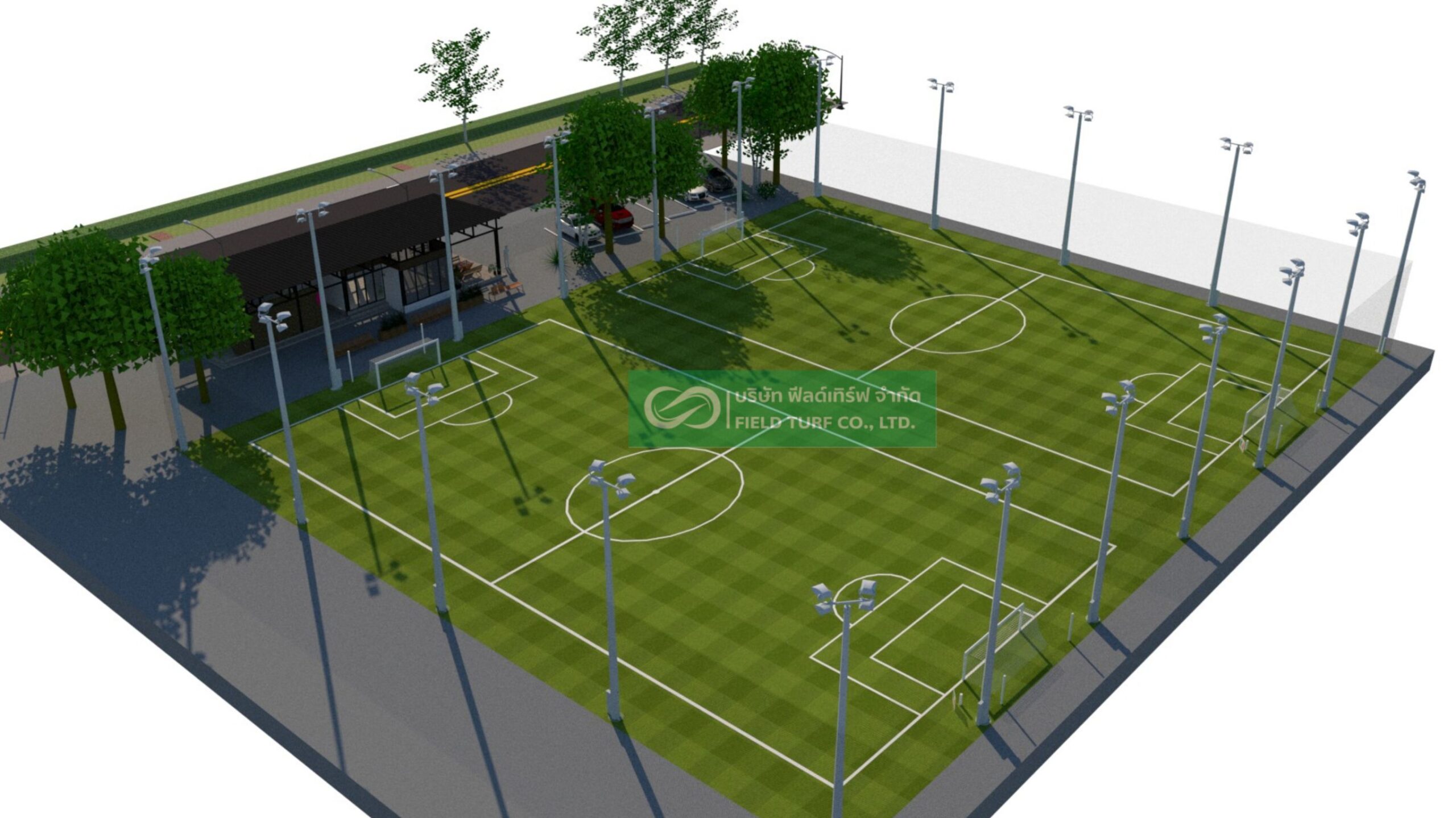 สร้างสนามฟุตบอลหญ้าเทียม ราคา สนามขนาด 5 คน รับสร้างสนามฟุตบอลหญ้าเทียม รับปูหญ้าเทียม